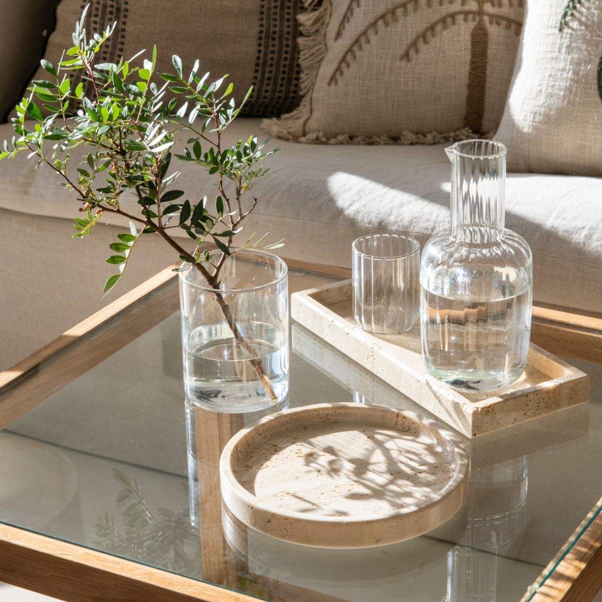 Bandeja de mármol travertino redonda