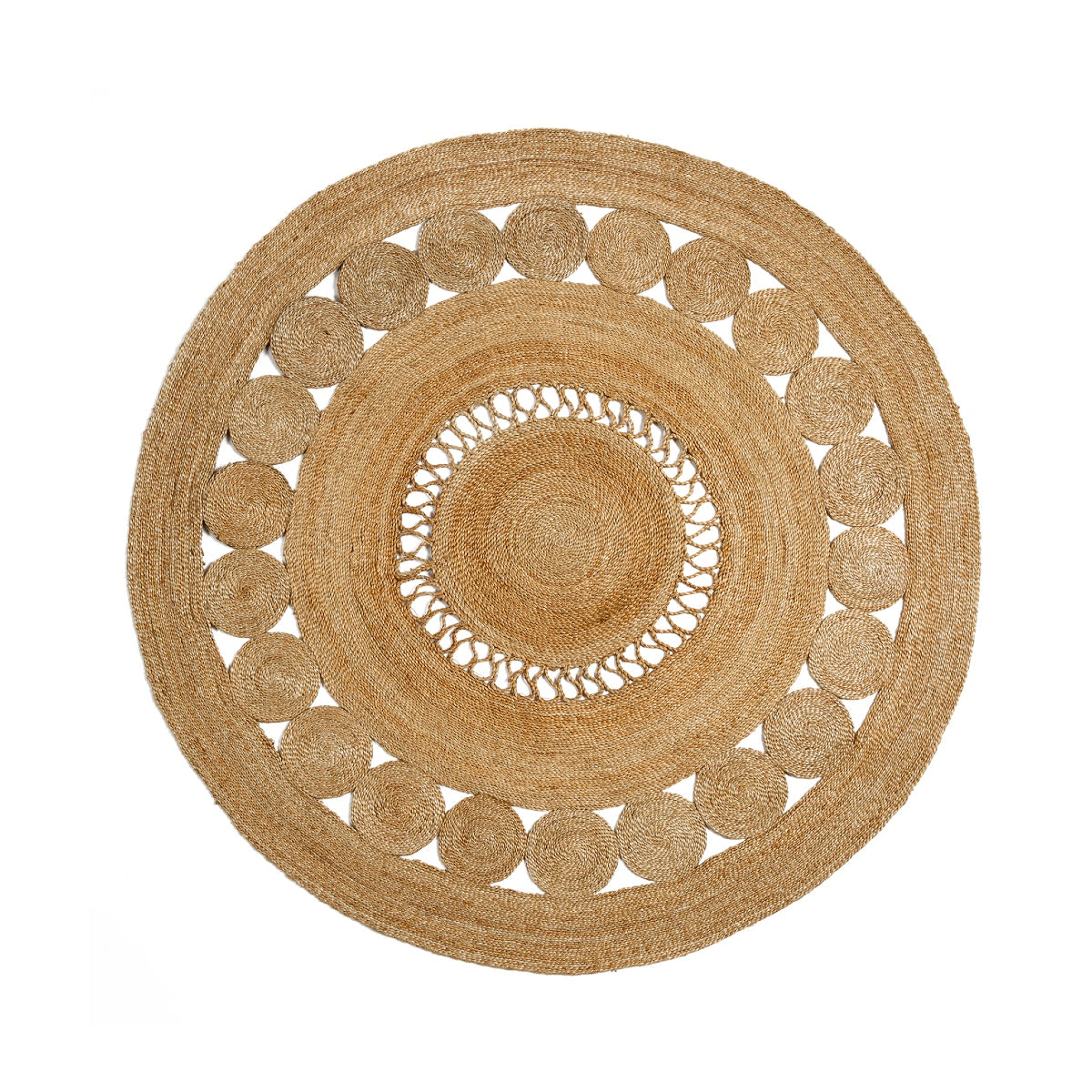Alfombra redonda beige de fibra natural