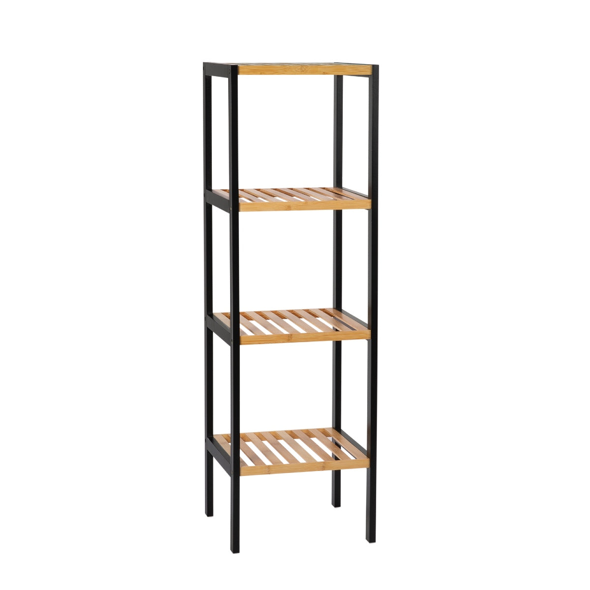 Estantería de baño industrial negra de bambú 4 estantes