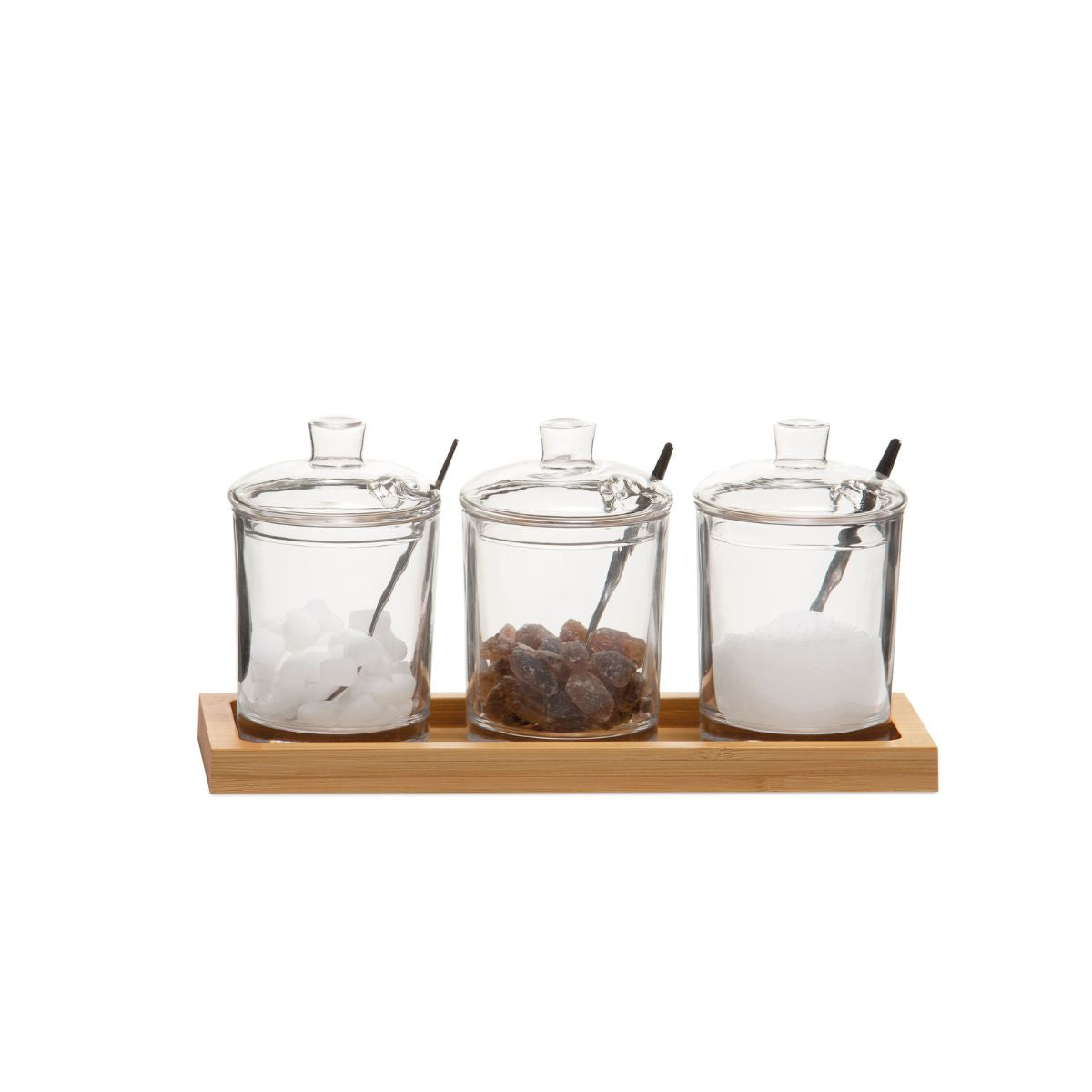 Azucareros de mesa de cristal con bandeja