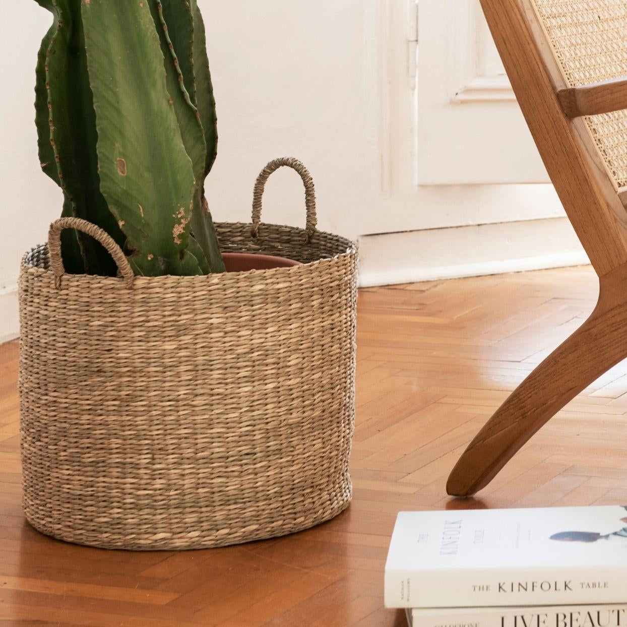 Set of 2 natural fiber storage baskets