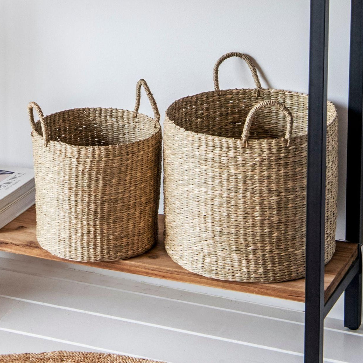 Set of 2 natural fiber storage baskets