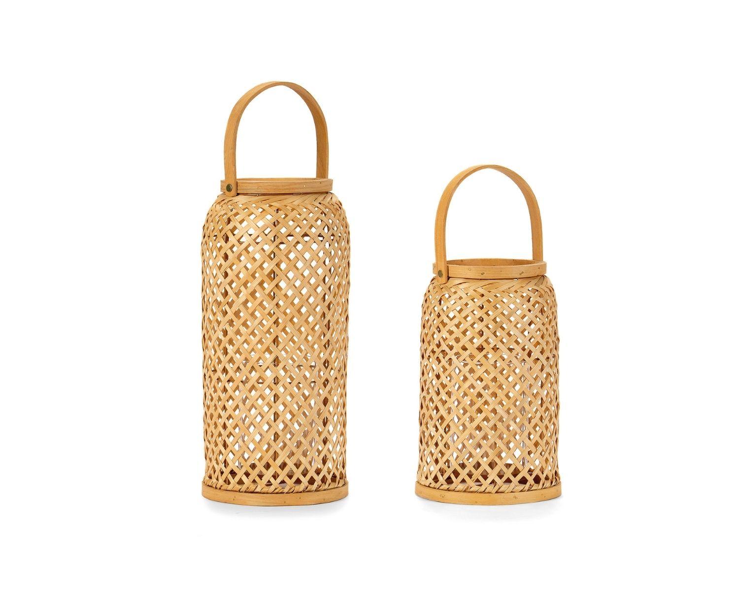 Modern brown bamboo candle holder lantern 40cm