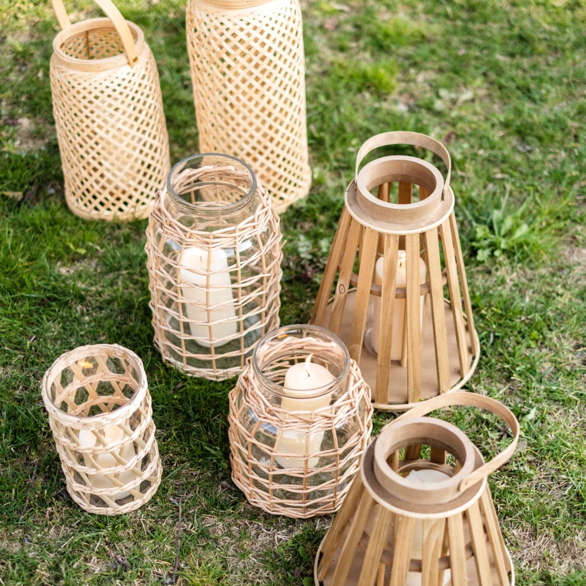Modern brown bamboo candle holder lantern 40cm