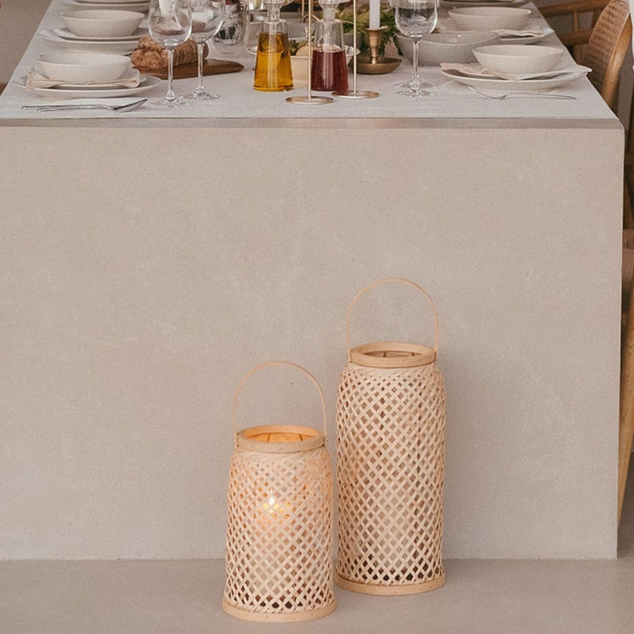 Modern brown bamboo candle holder lantern 30cm