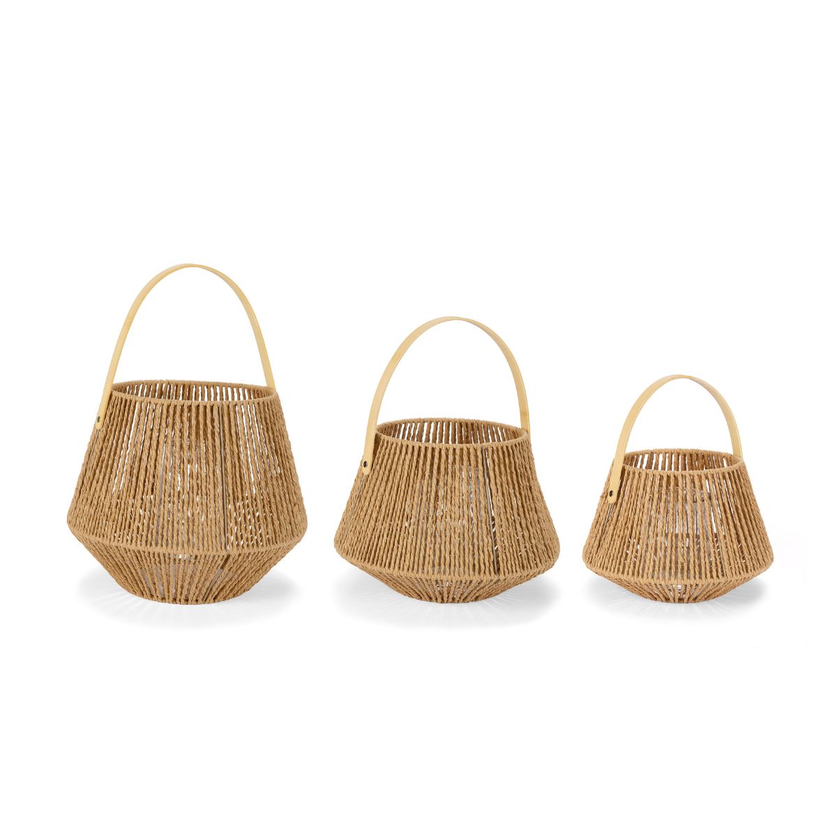 Rustic brown candle holder lantern made of natural fiber 43cm