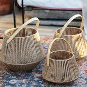 Rustic brown candle holder lantern made of natural fiber 43cm