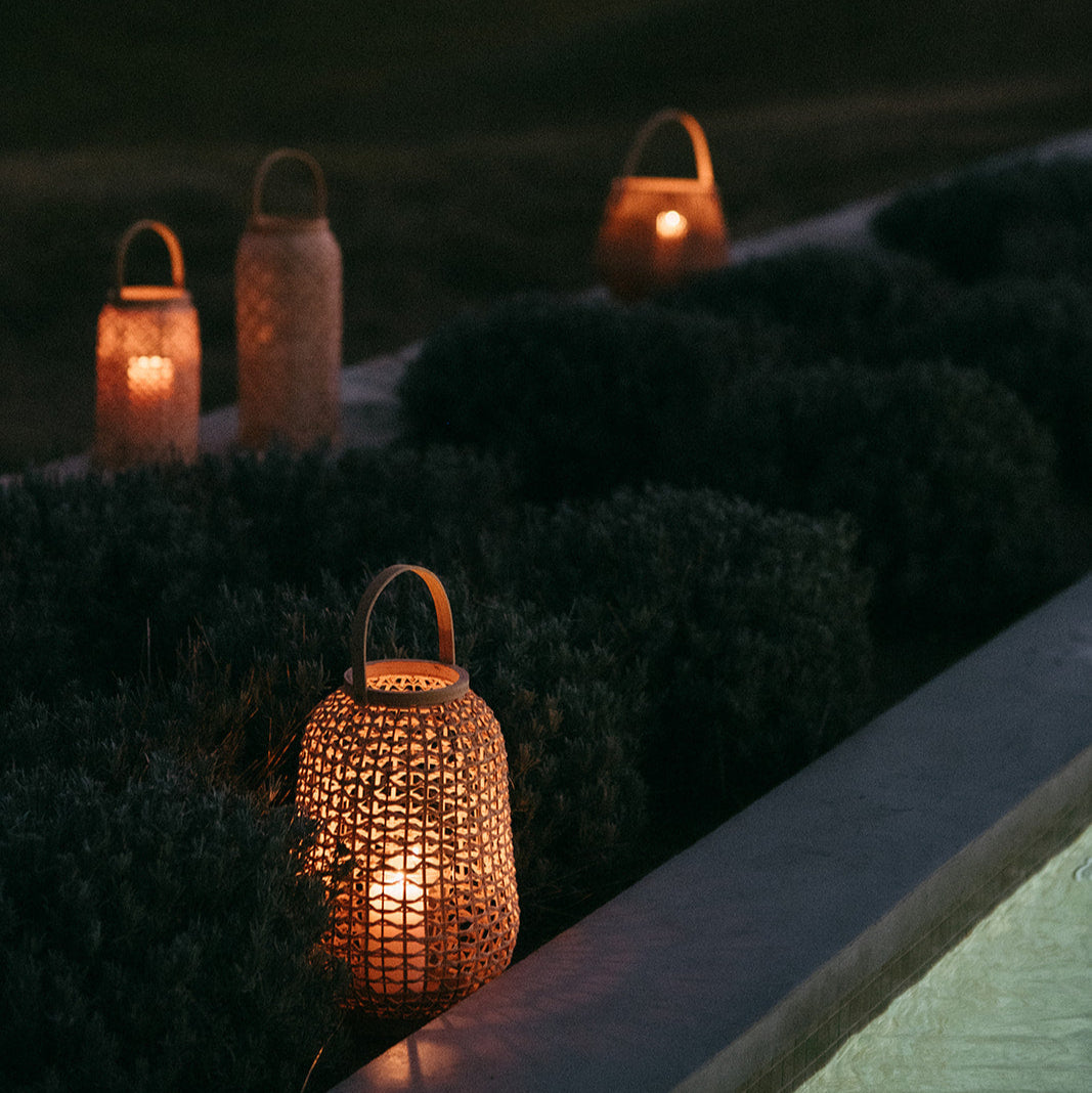 Modern brown bamboo candle holder lantern 30cm