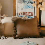 Brown cotton ruffle cushion 45x45