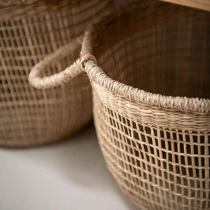 Set of 3 beige vegetable fiber baskets
