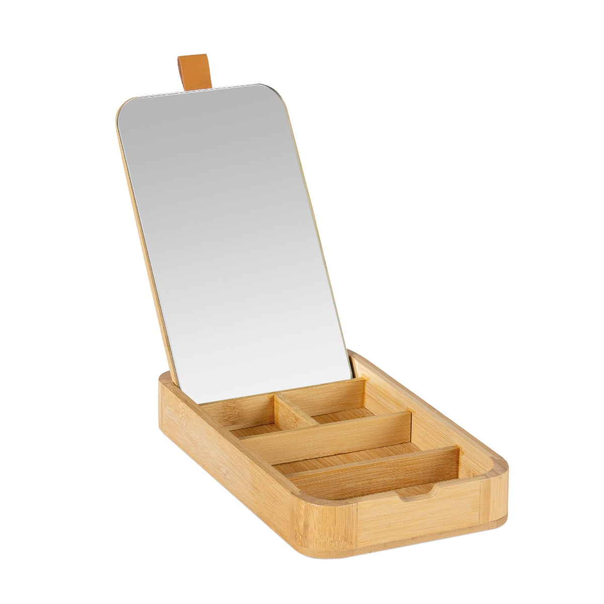 Beige wooden mirror jewelry box