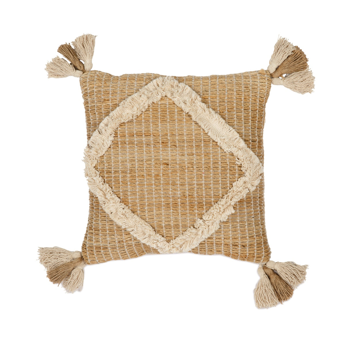 Cojín de salón de fibra natural beige étnico