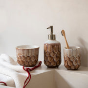 Brown ceramic bathroom toothbrush holder