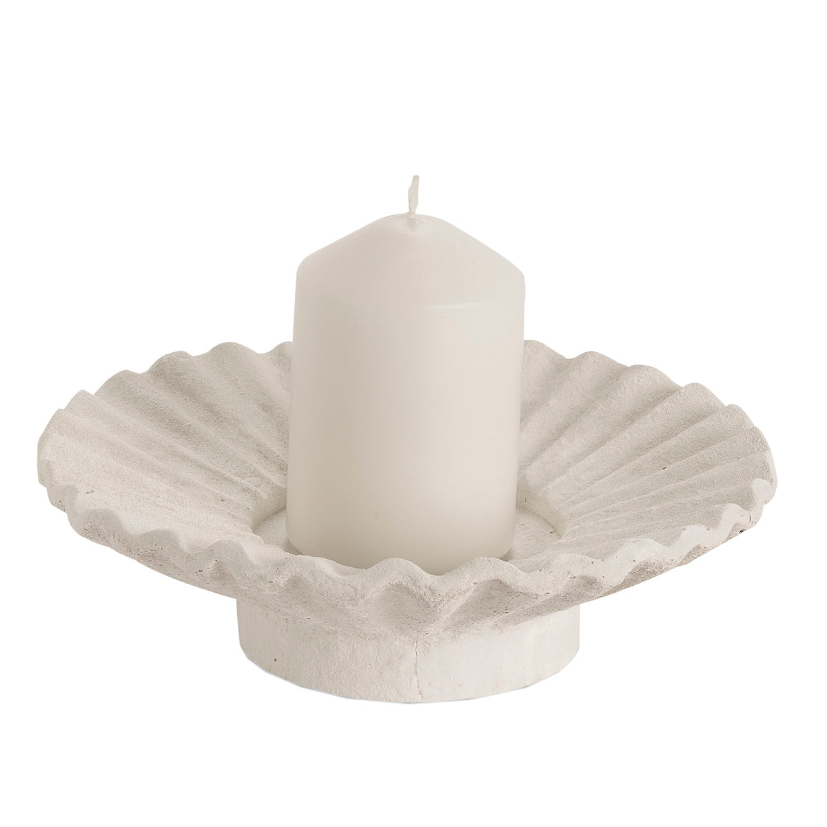 Portavelas decorativo de cemento blanco