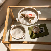 White decorative cement tray