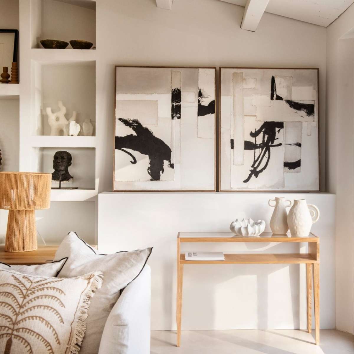 Cuadro abstracto blanco y negro Osaka 80 × 100