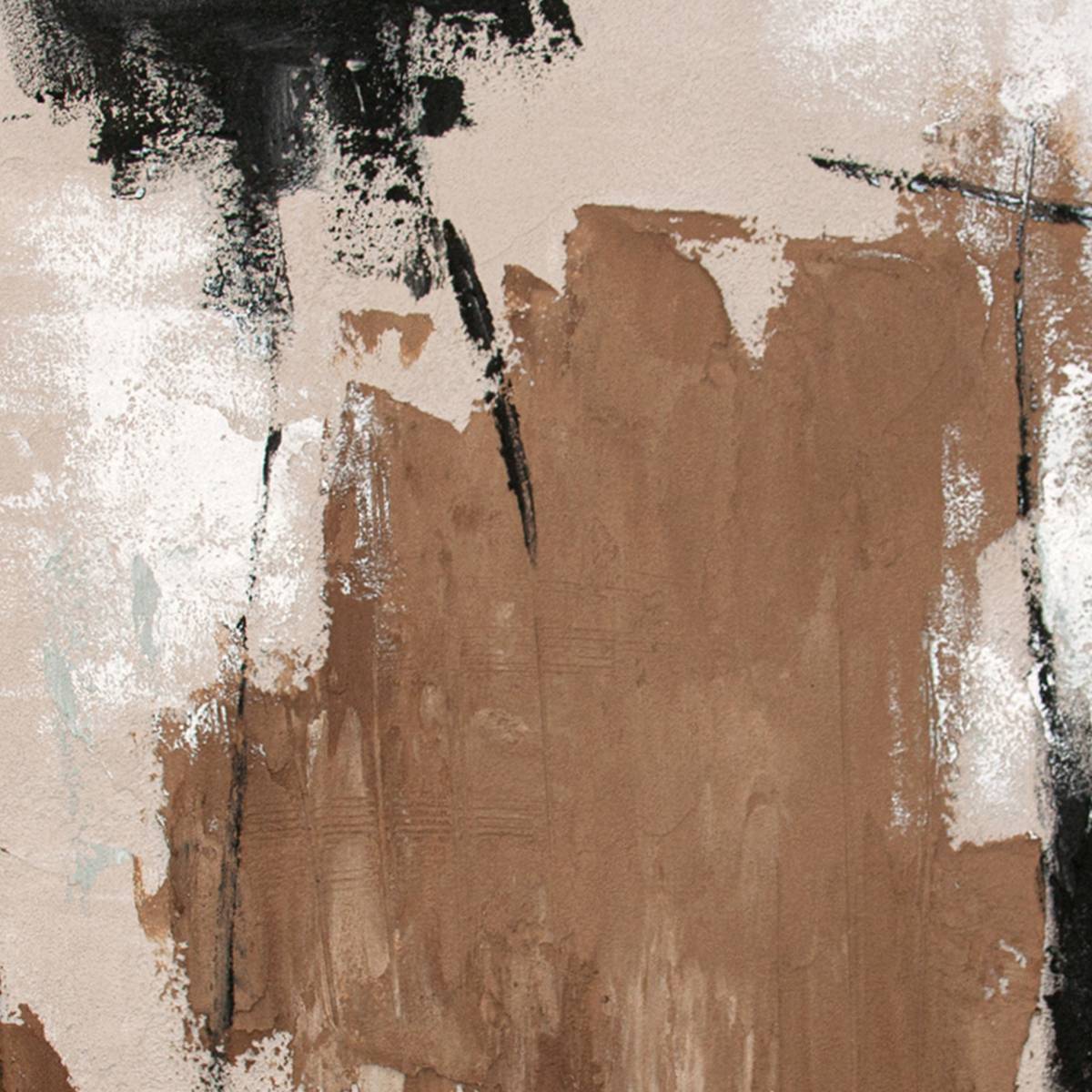 Detalle de cuadro abstracto Cairo con textura en tonos tierra y negro