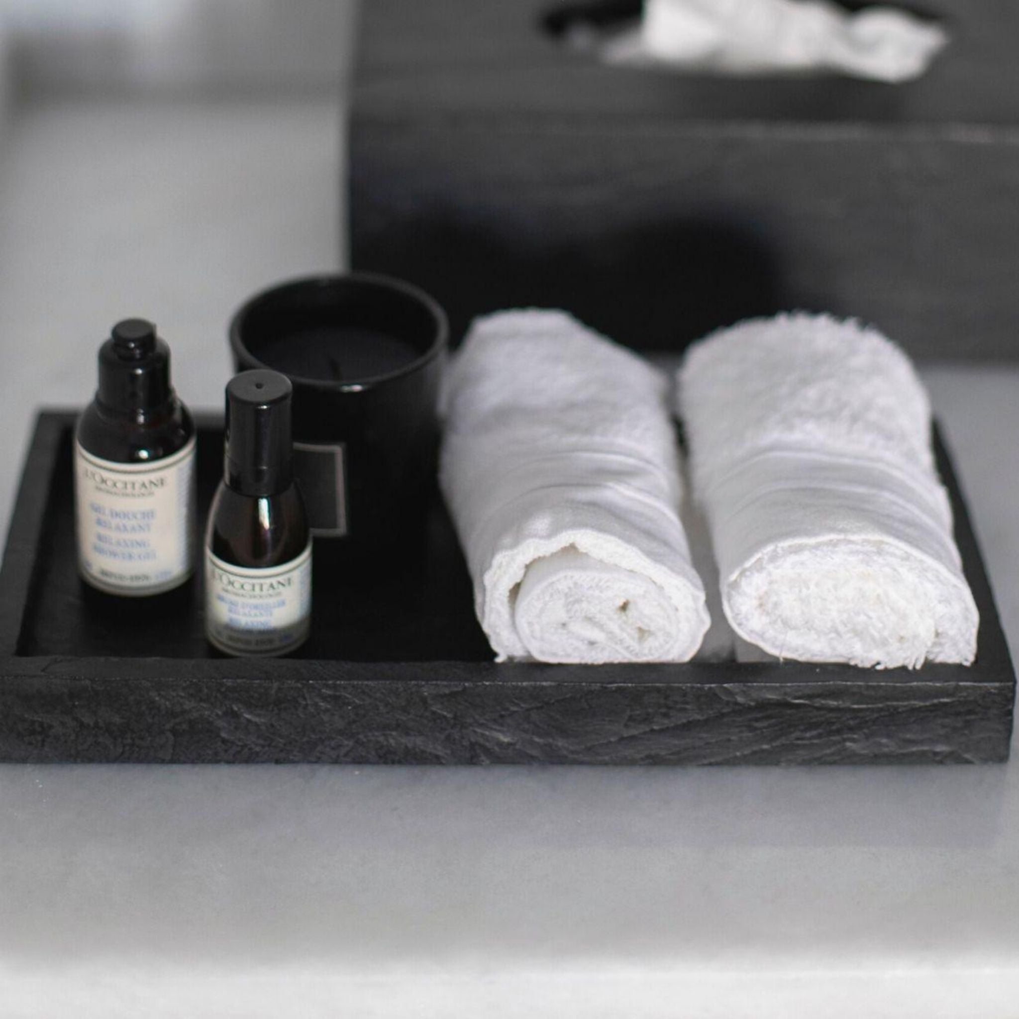 Bandeja de baño de pizarra moderna negra