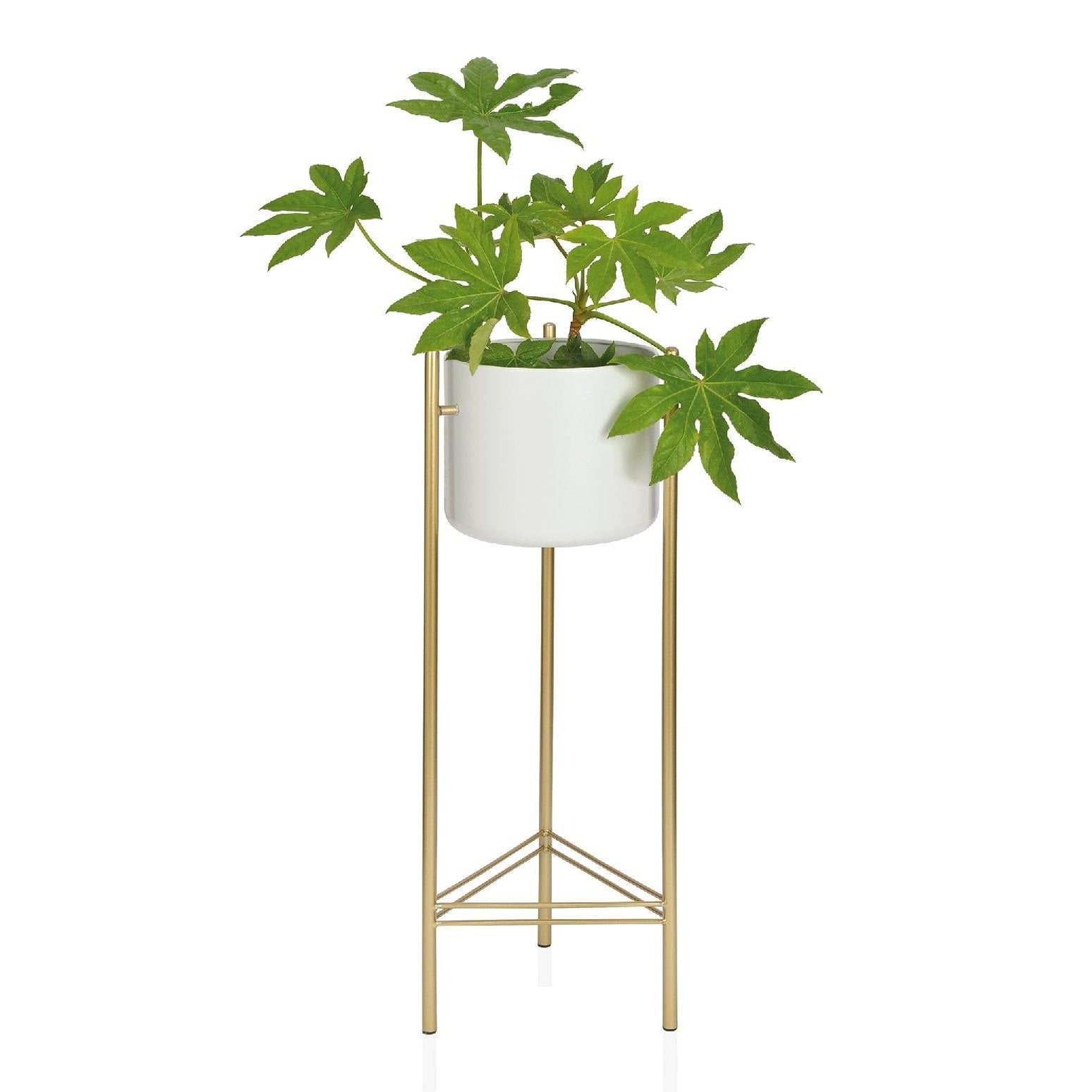 Macetero de pie de metal blanco y dorado 80cm