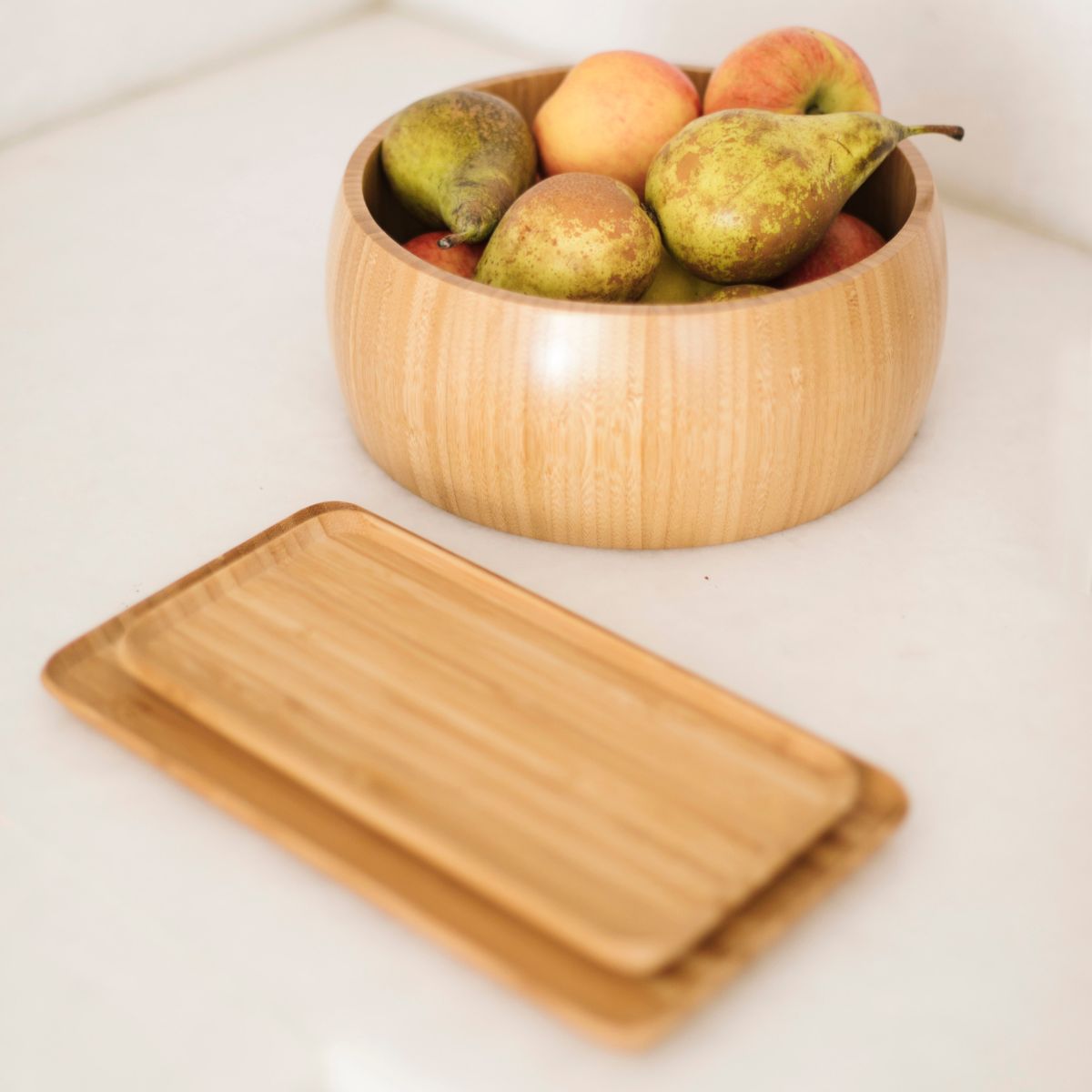Beige rectangular bamboo decorative tray 24cm