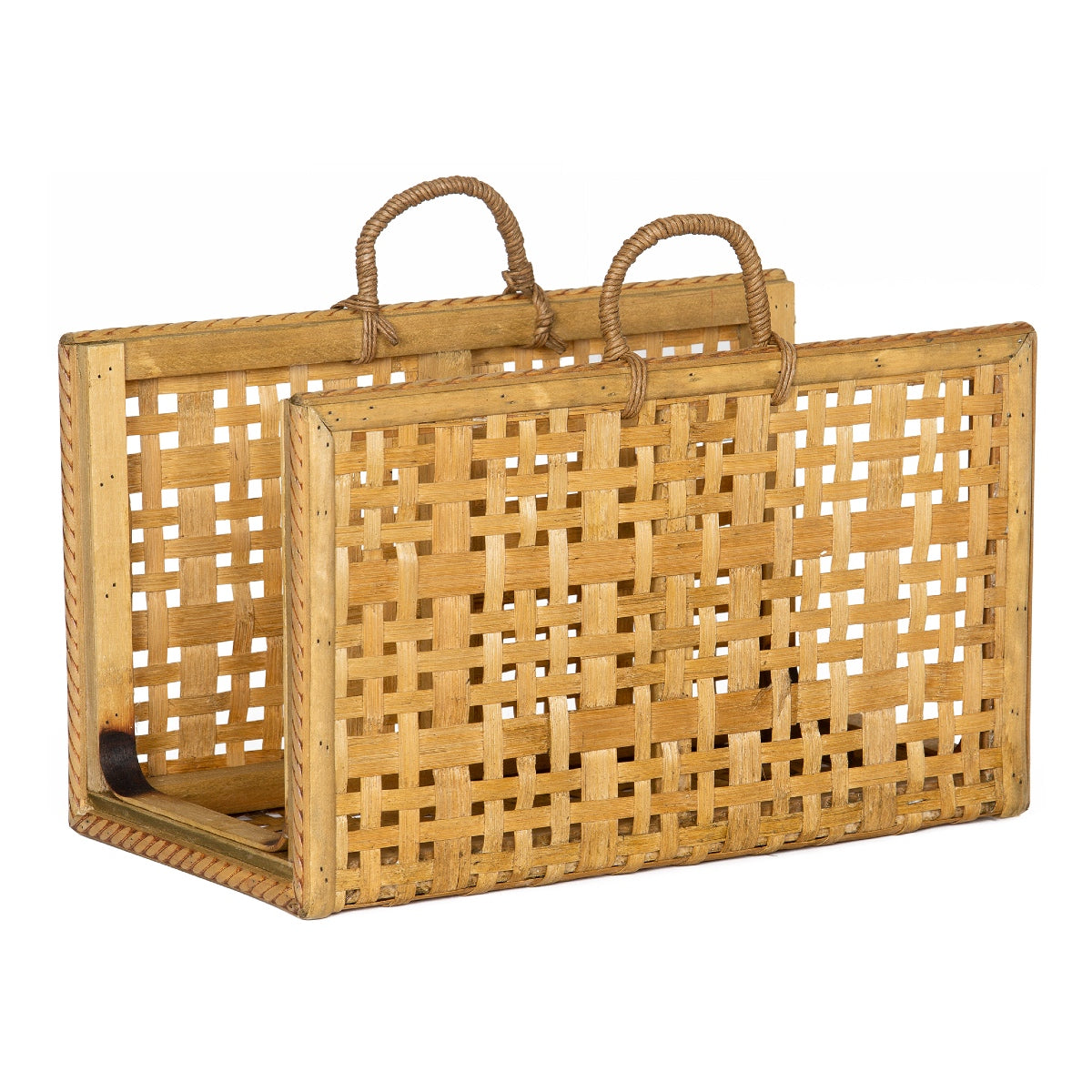Brown bamboo basket magazine rack