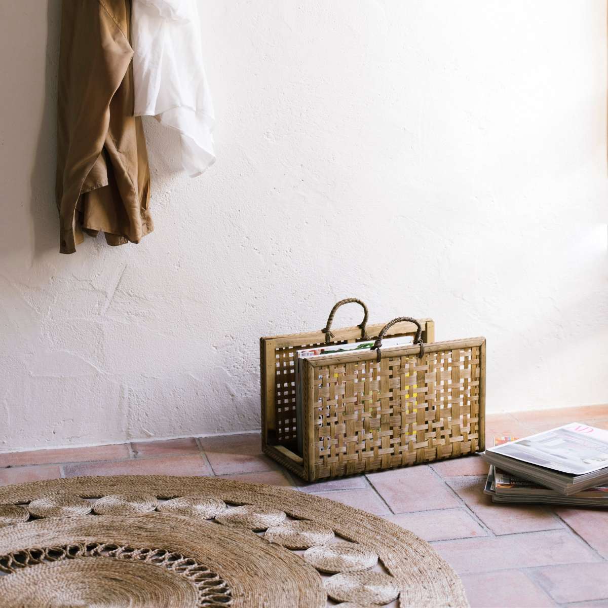 Revistero cesta organizador de bambú