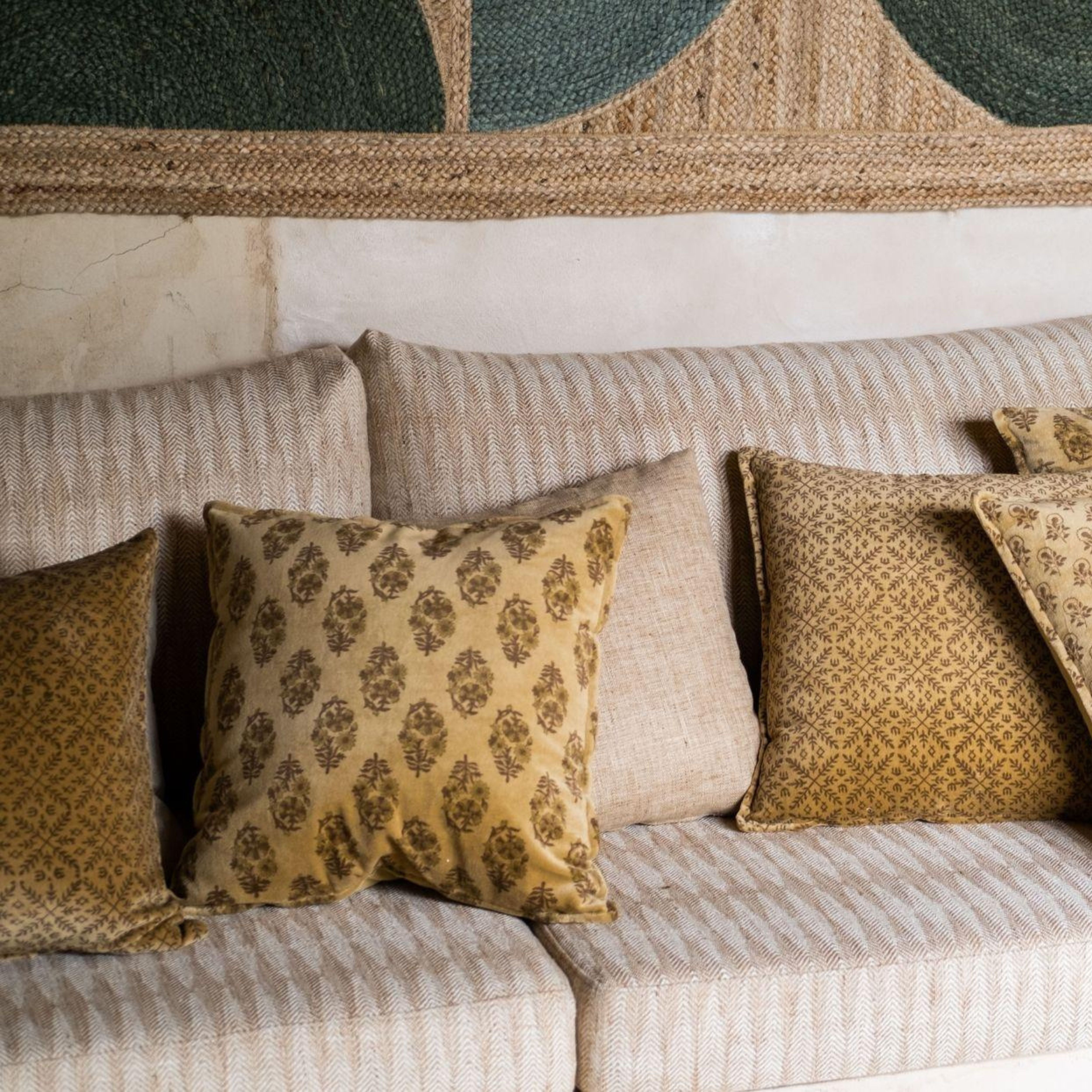 Vintage yellow velvet cushion 45x45