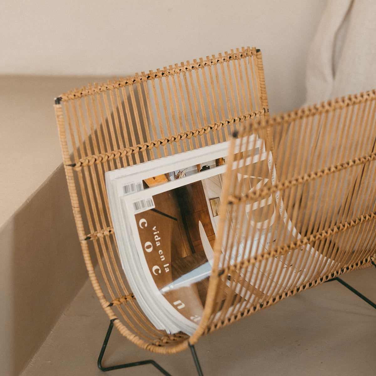 Brown bamboo floor magazine rack