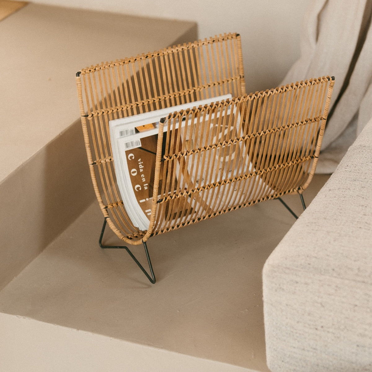 Brown bamboo floor magazine rack
