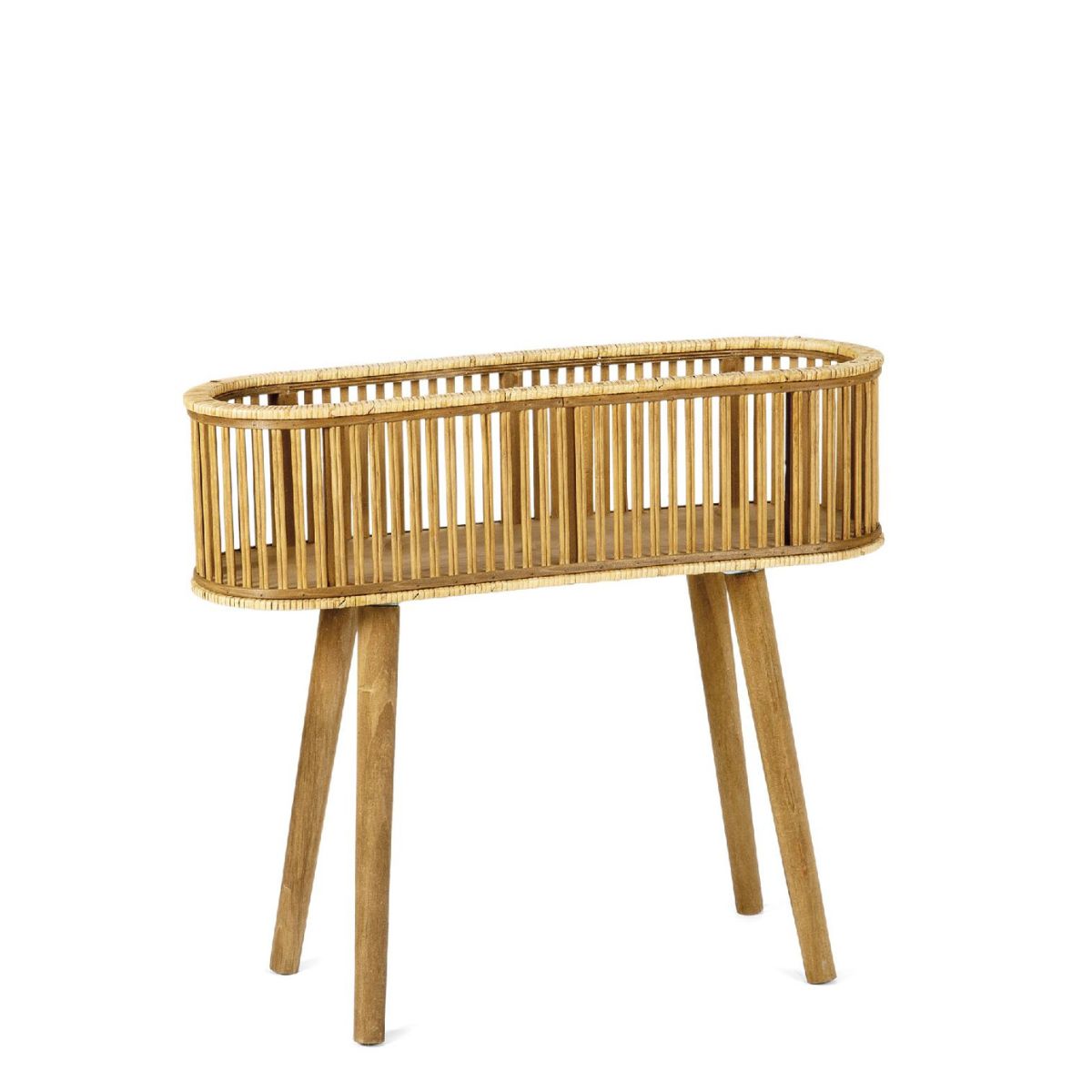 Macetero de pie de ratán y bambú de color marrón