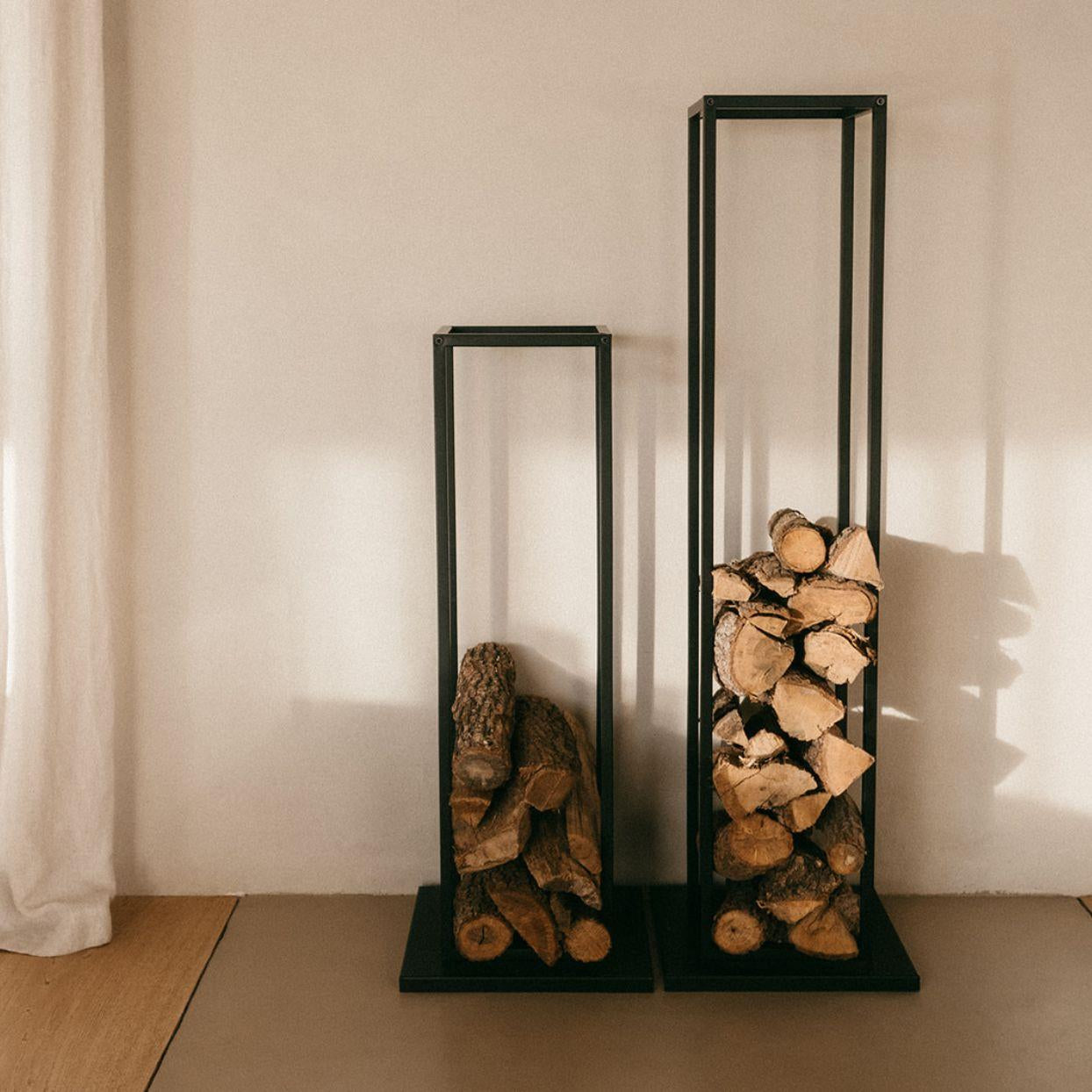Industrial black metal firewood rack 115cm 