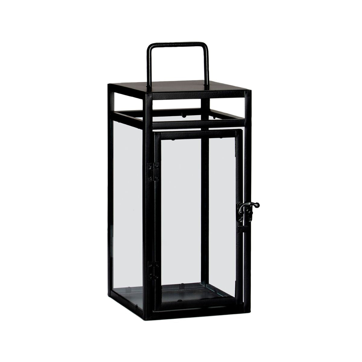Black industrial metal candle holder with square handle 35cm