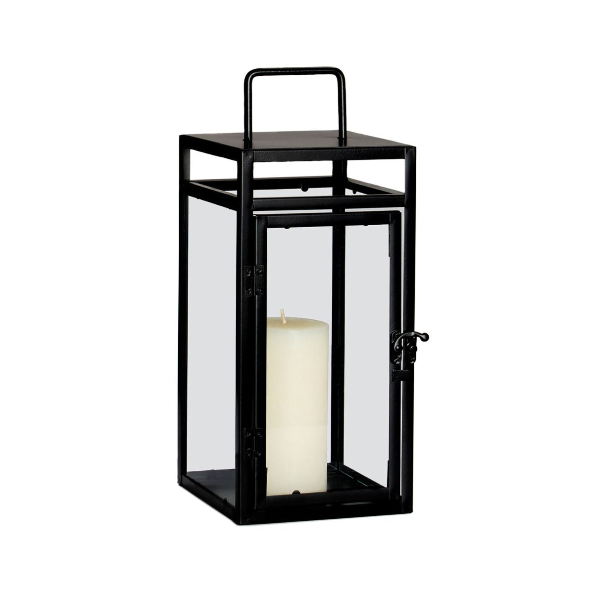 Black industrial metal candle holder with square handle 35cm