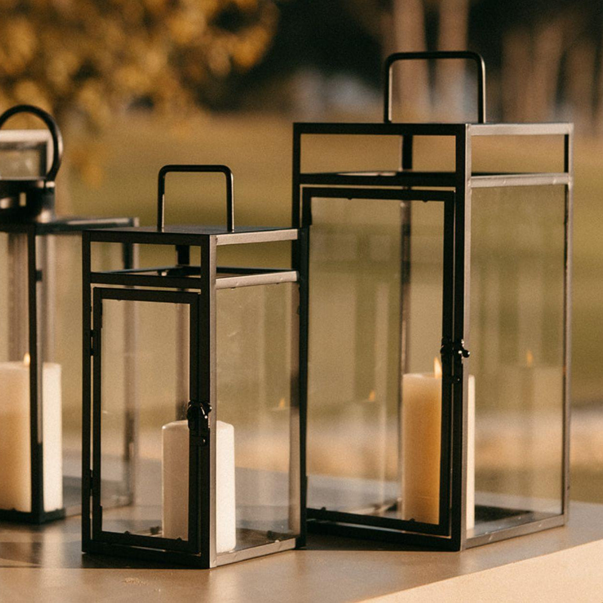 Black industrial metal candle holder with square handle 35cm