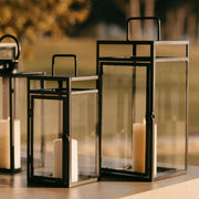 Black industrial metal candle holder with square handle 35cm