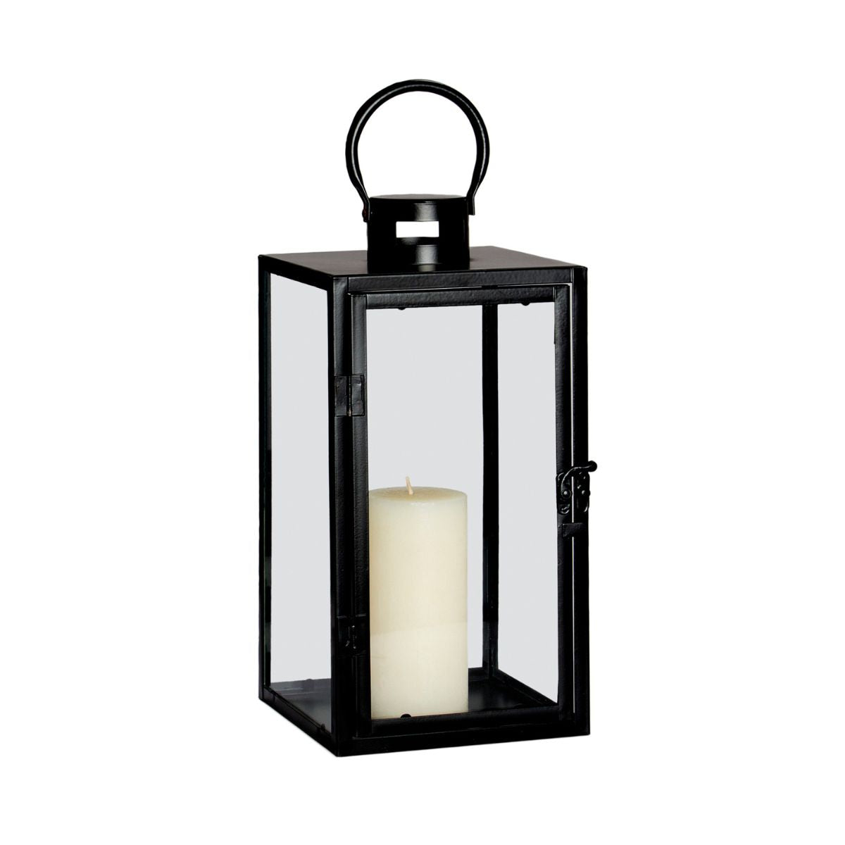 Portavelas industrial negro de metal con asa redonda 42cm