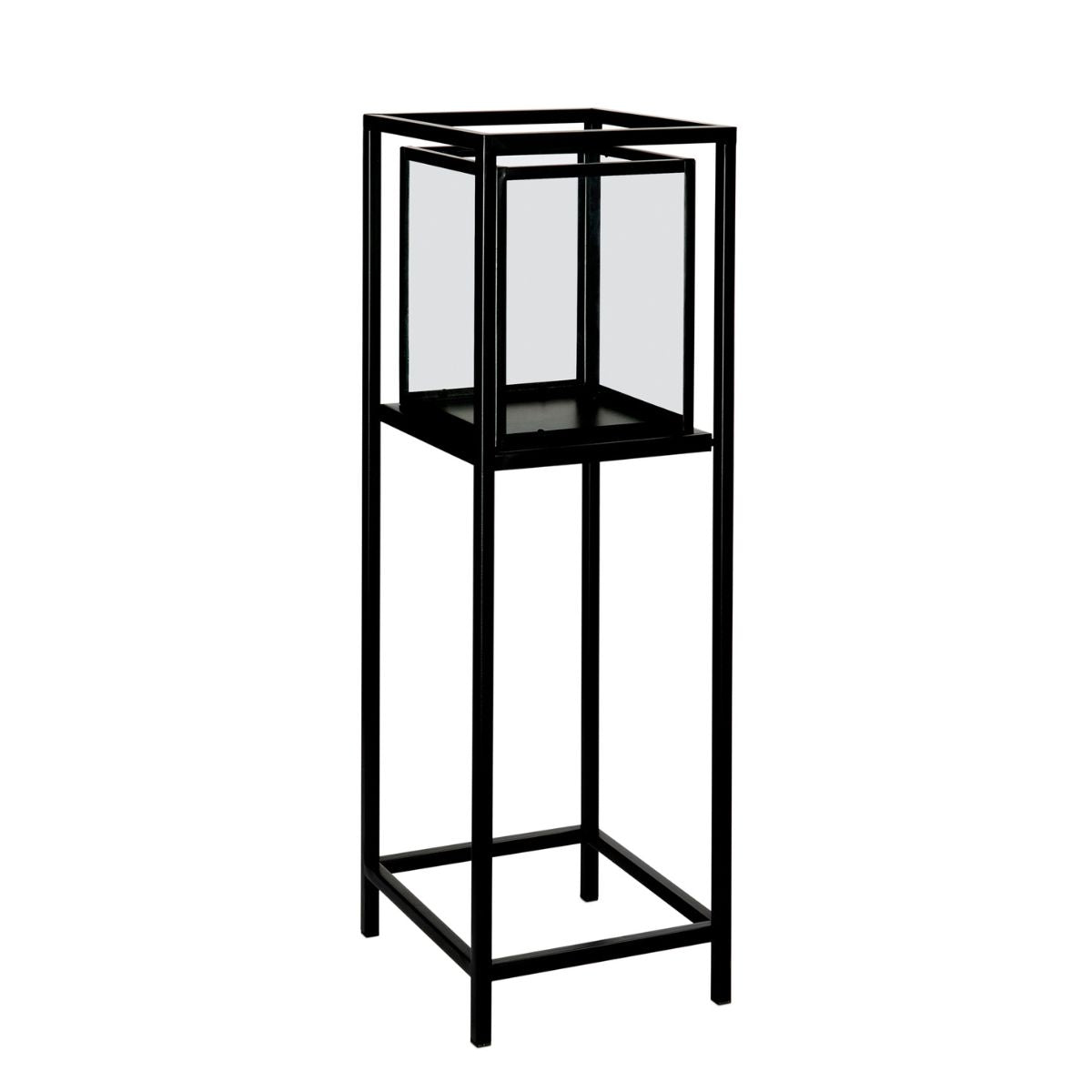 Industrial black metal and glass floor candle holder