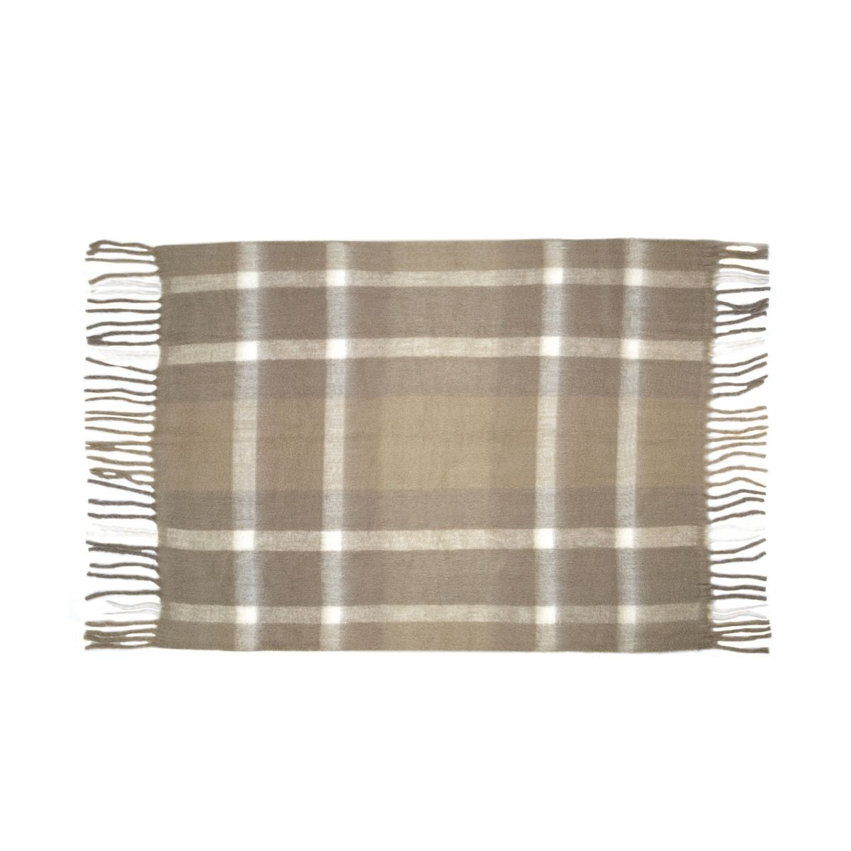 Manta de cuadros beige de lana para sofá