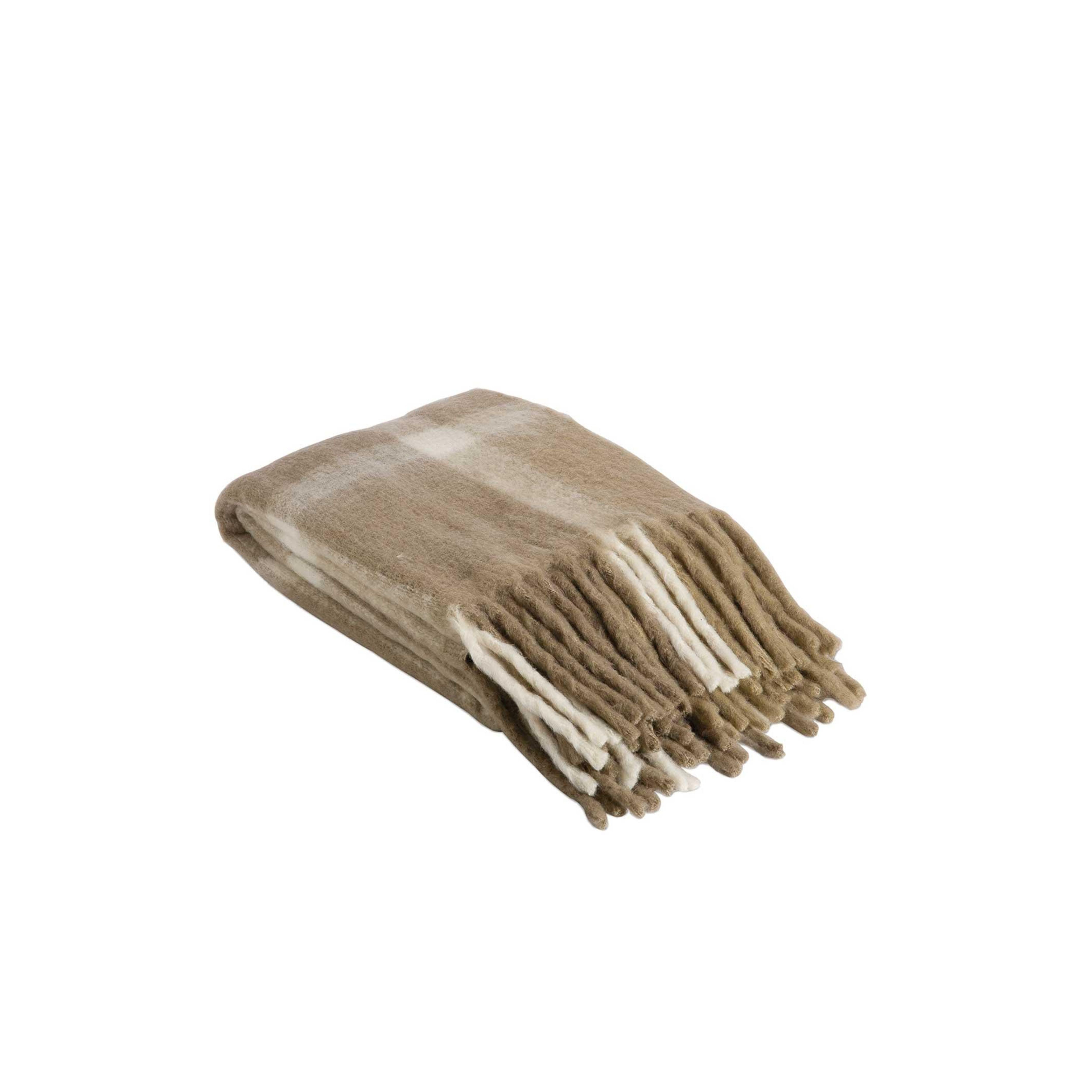 Beige plaid wool blanket for sofa