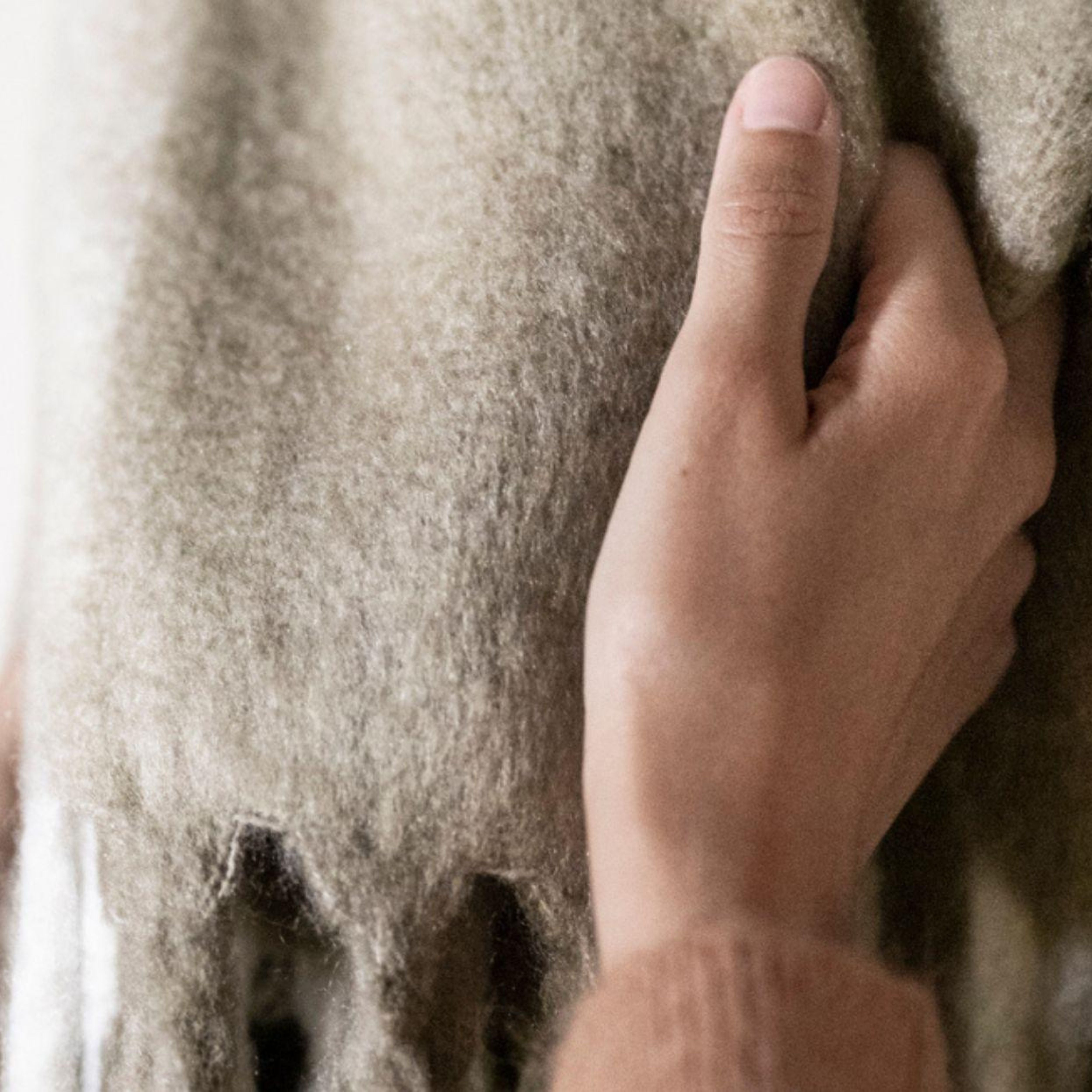 Beige plaid wool blanket for sofa