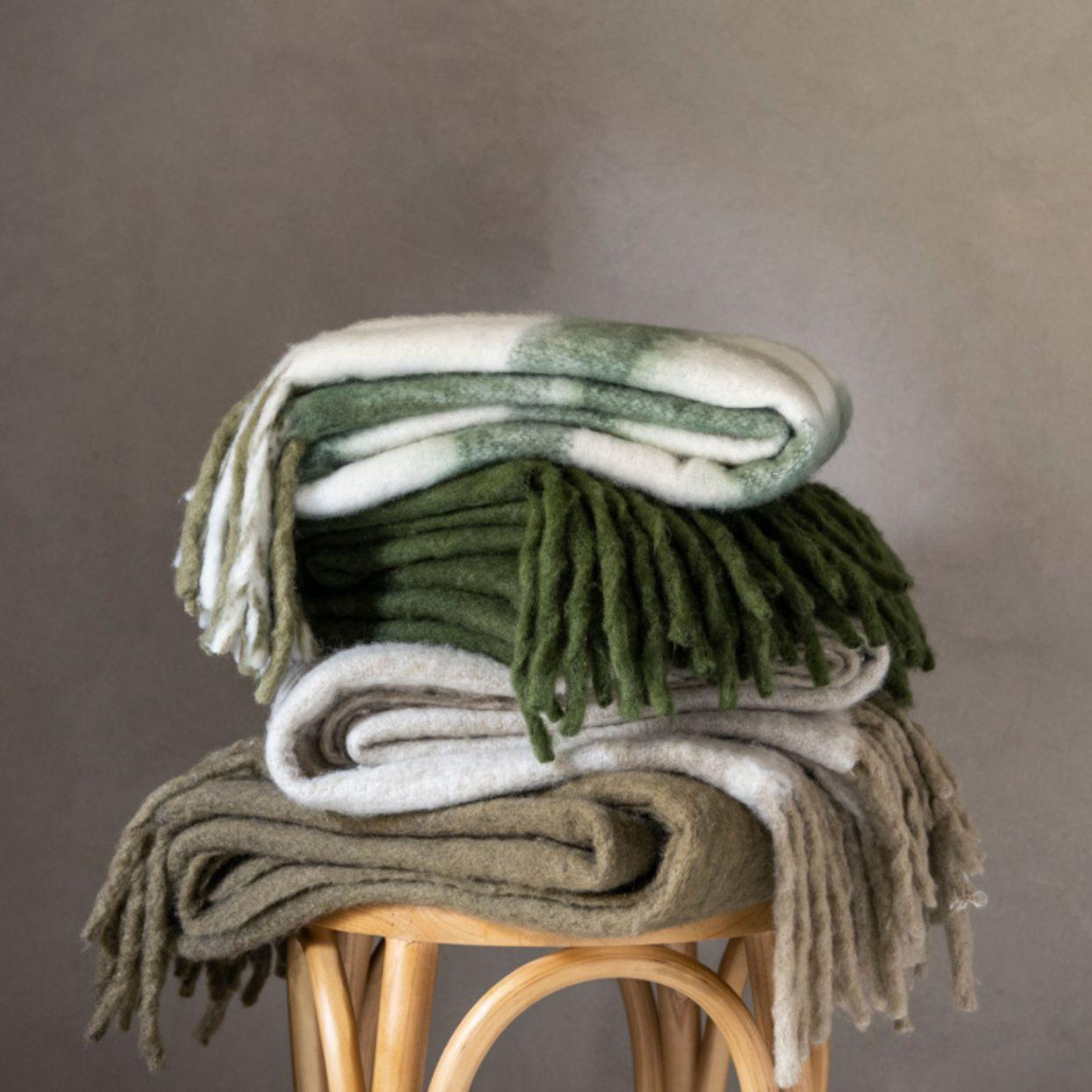 Green plaid wool blanket for sofa