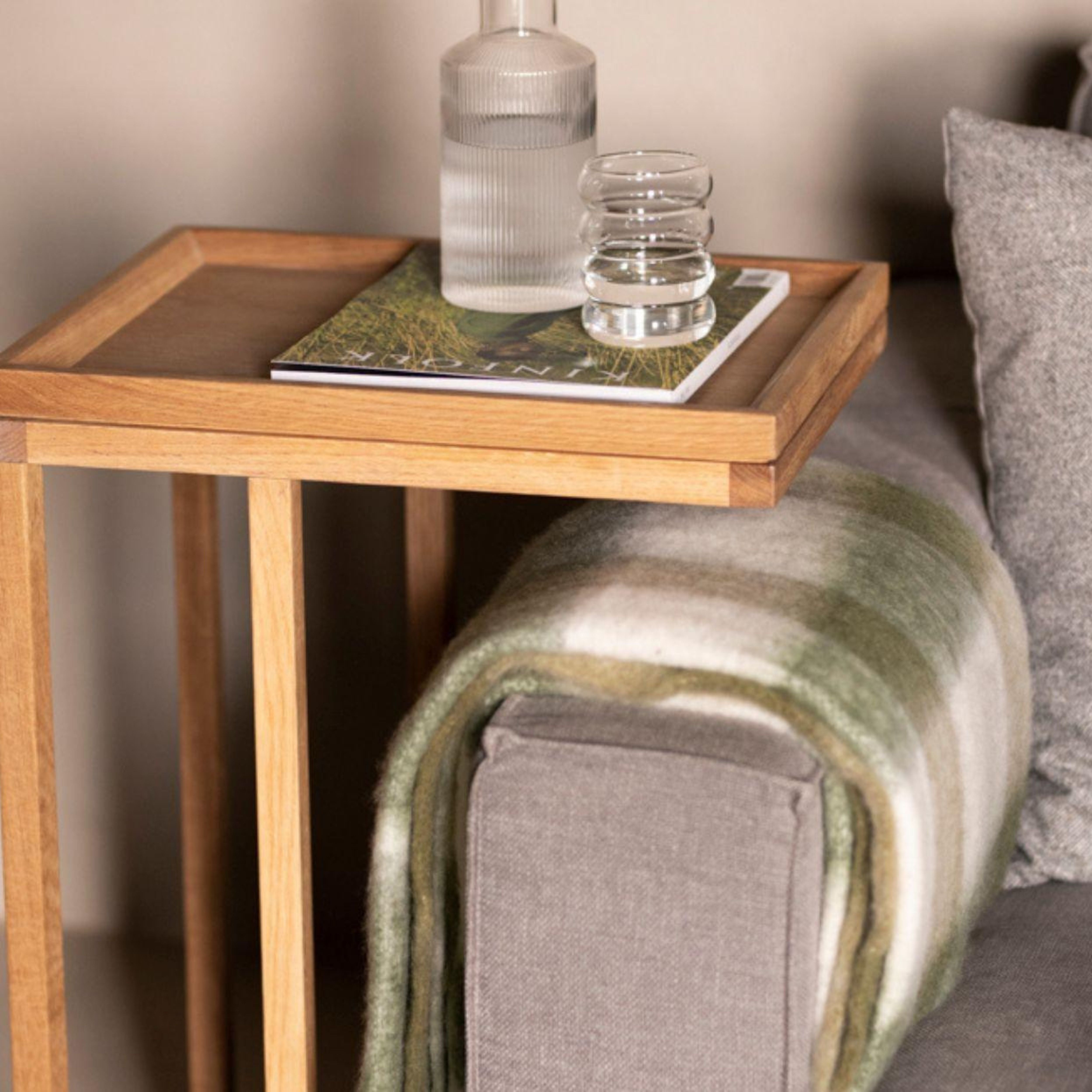 Green plaid wool blanket for sofa