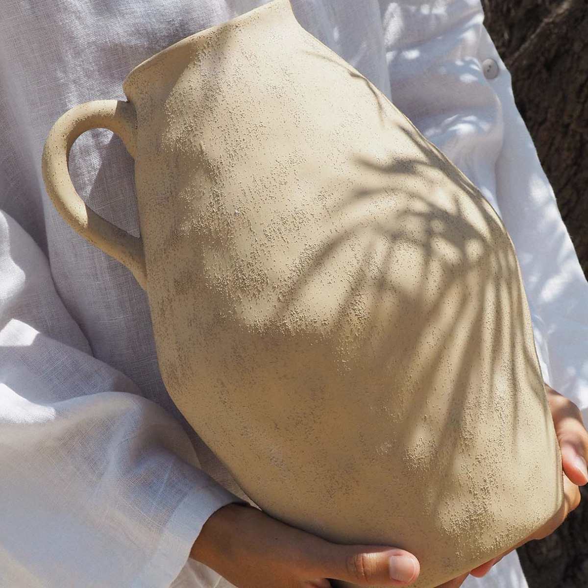 Jarrón beige de gres grande Masaka 30 cm