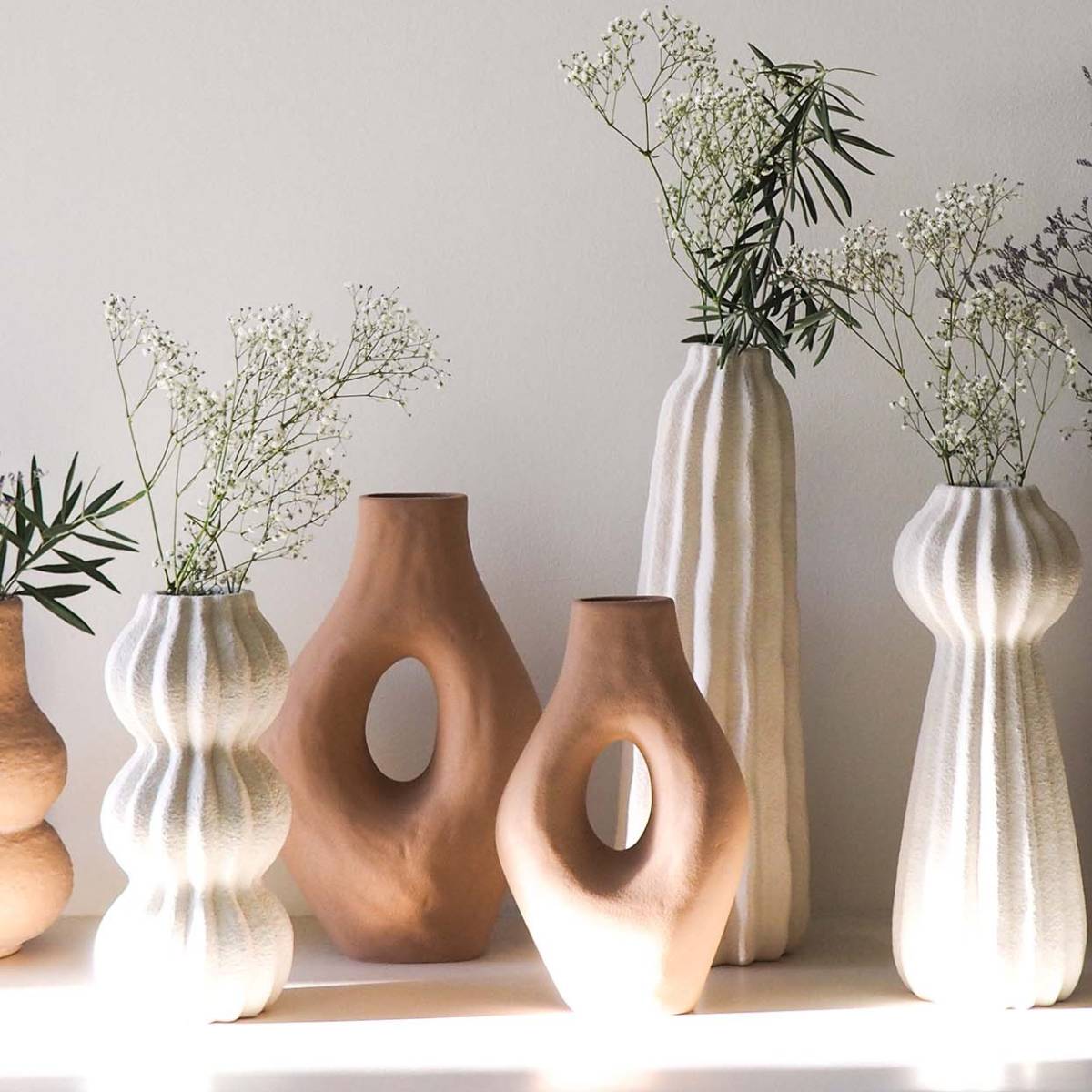 Jarrón decorativo de gres Kaduna blanco 48,5 cm