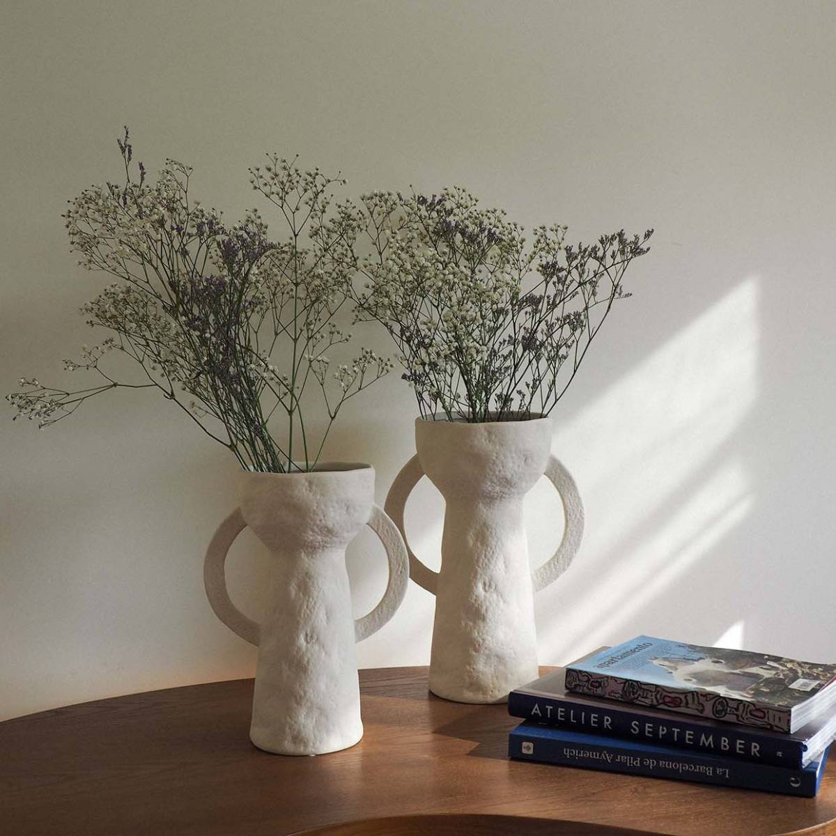 Jarrón decorativo de gres Dulia blanco 28 cm