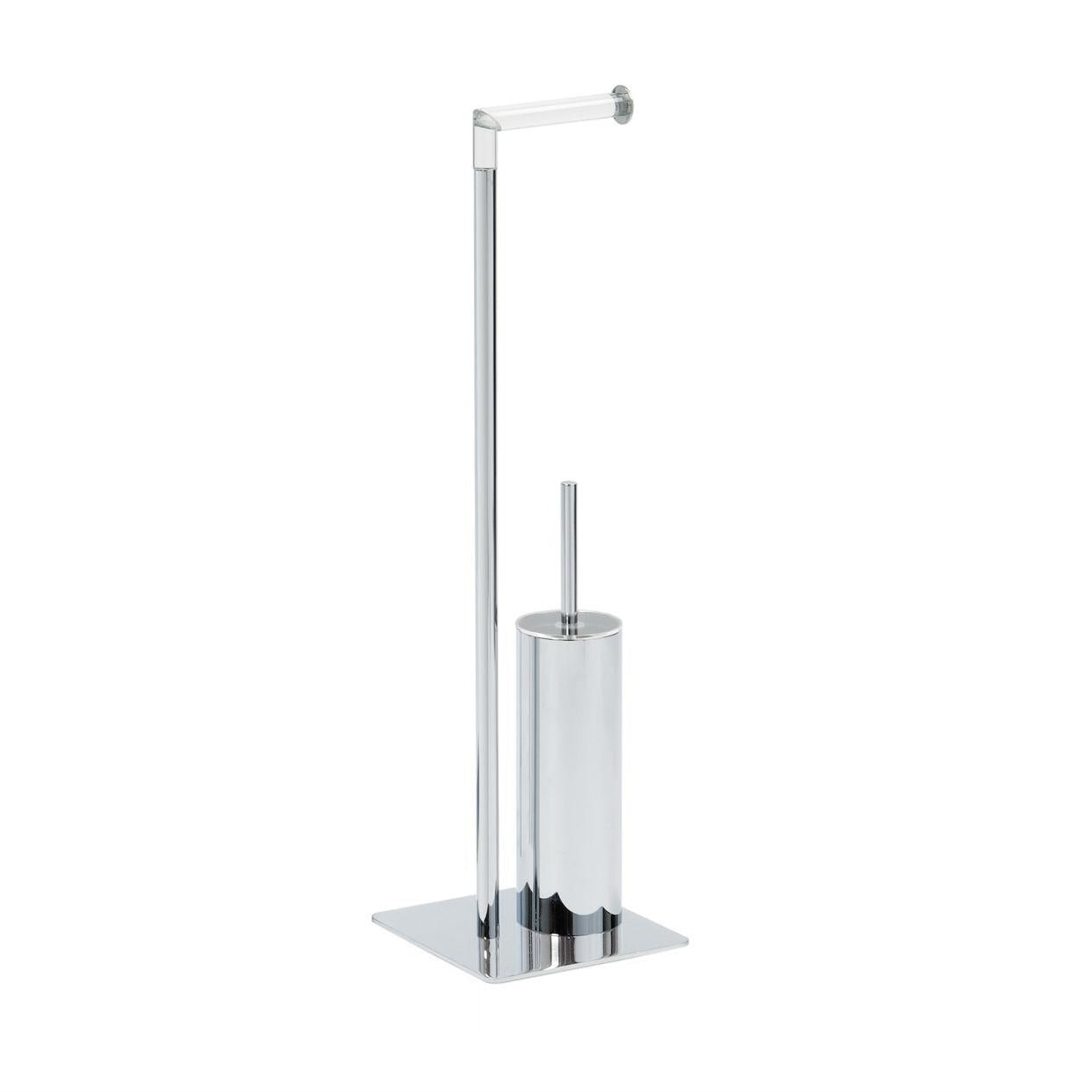 Silver metal toilet roll holder with brush
