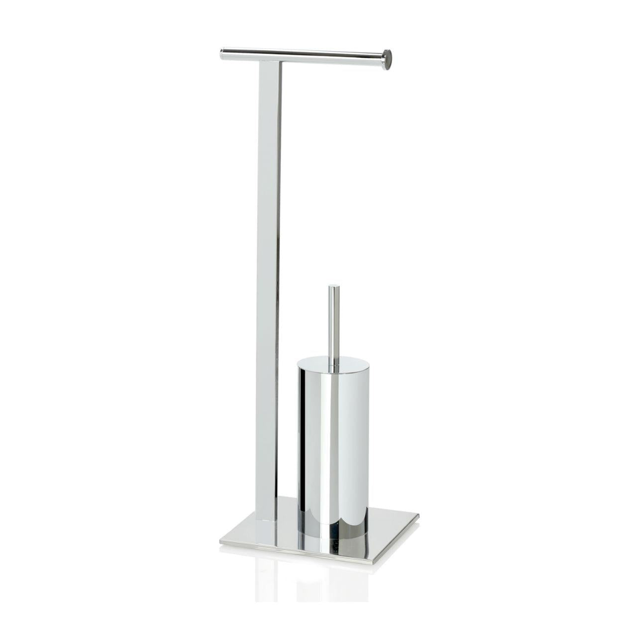 Silver metal toilet roll holder with brush