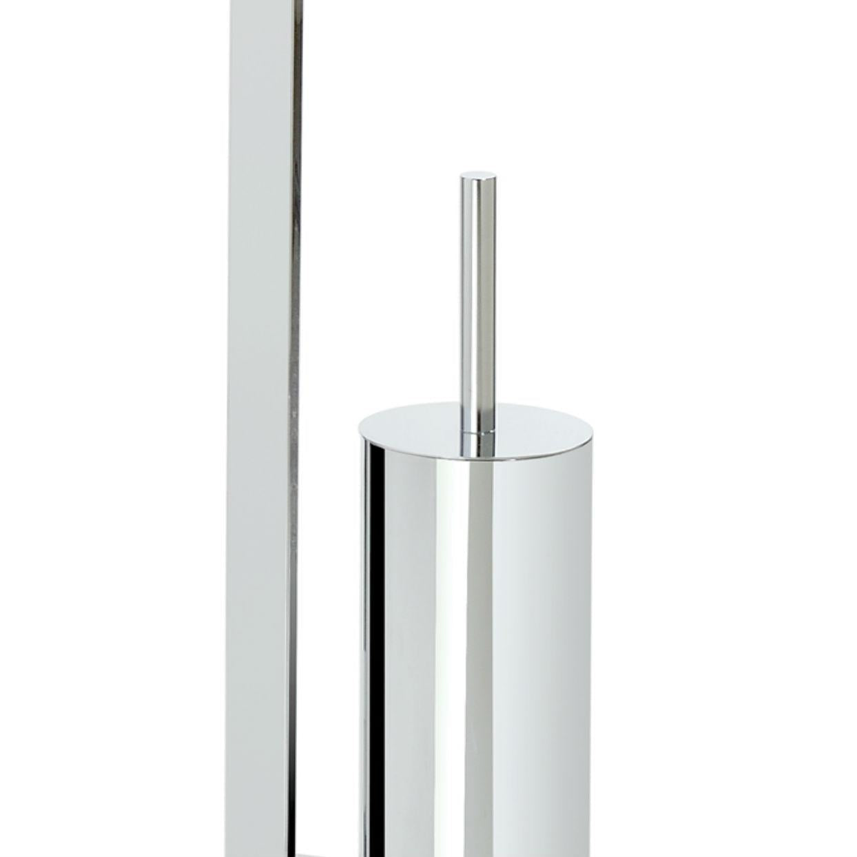 Silver metal toilet roll holder with brush