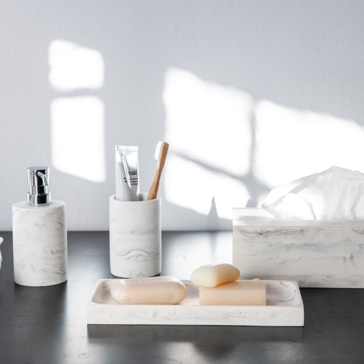 White marble tissue box