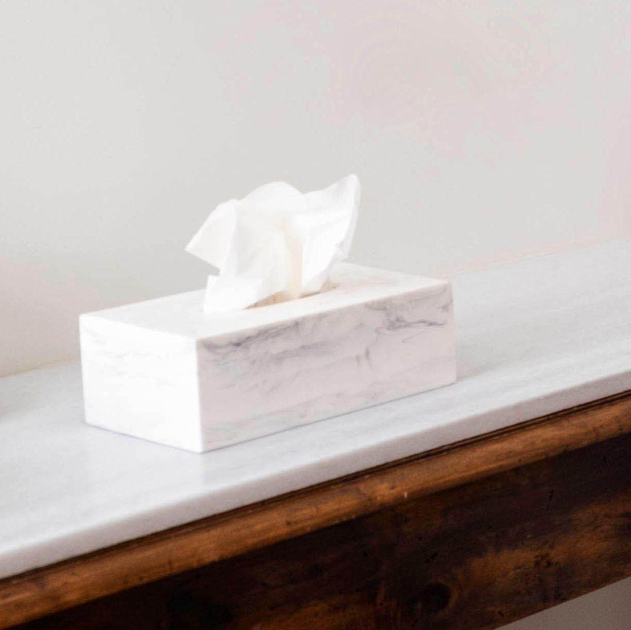Caja para pañuelos de mármol blanco